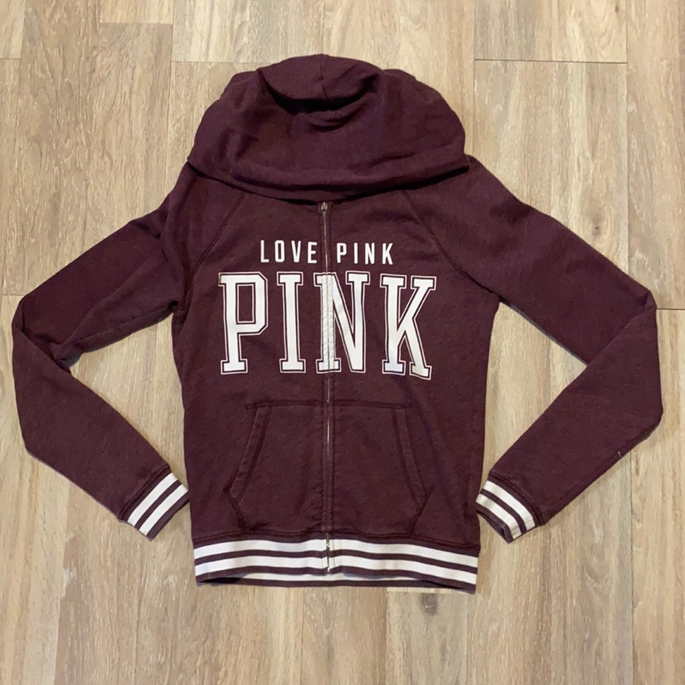 Burgundy Victoria’s Secret PINK Zip-Up Hoodie